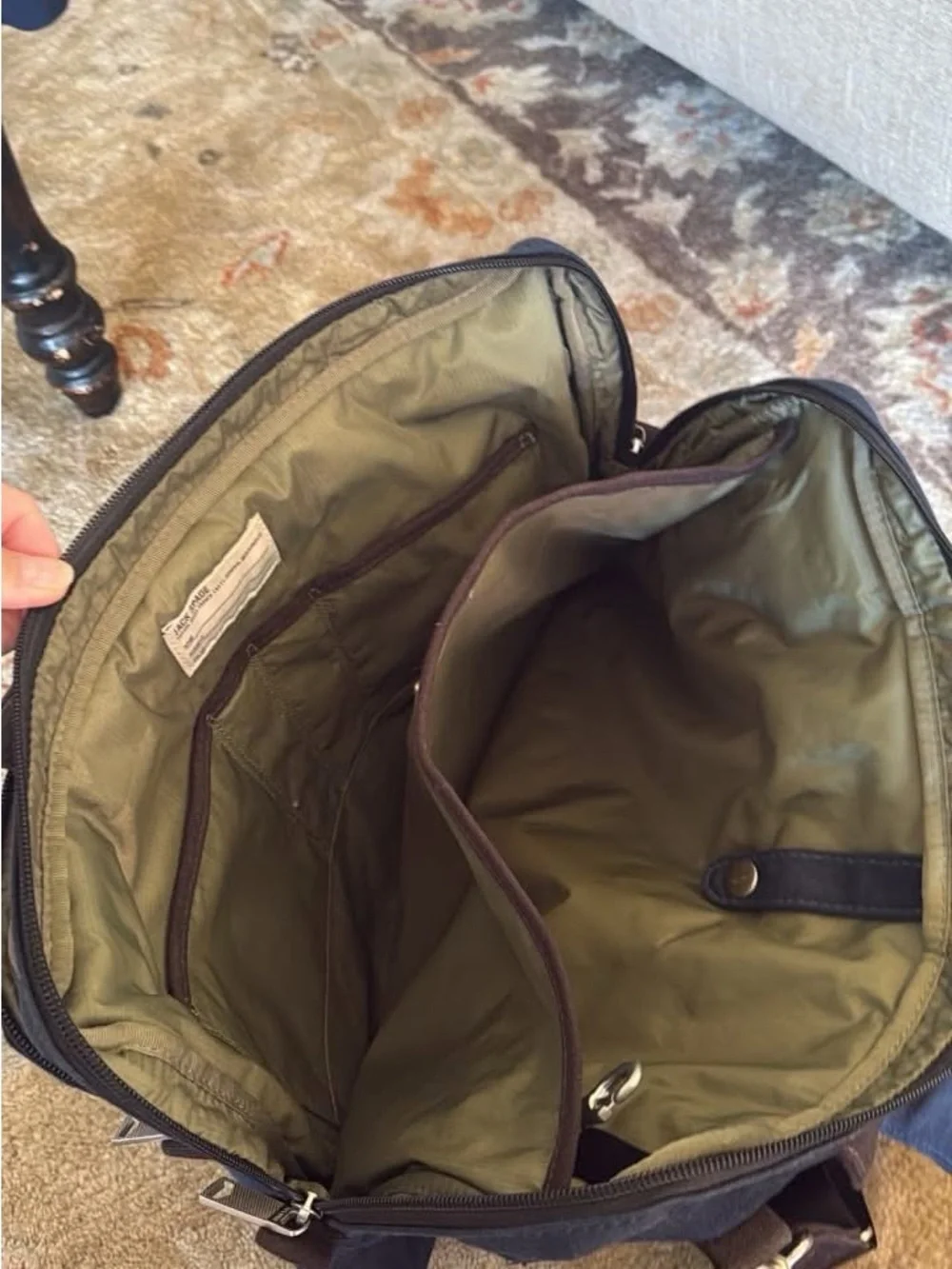 Jack Spade Navy Canvas Laptop Briefcase with Dark Brown Accents